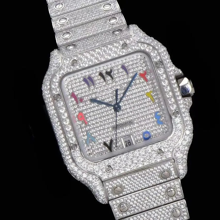 Montre glacée VVS Moissanite 40mm, or blanc bicolore
