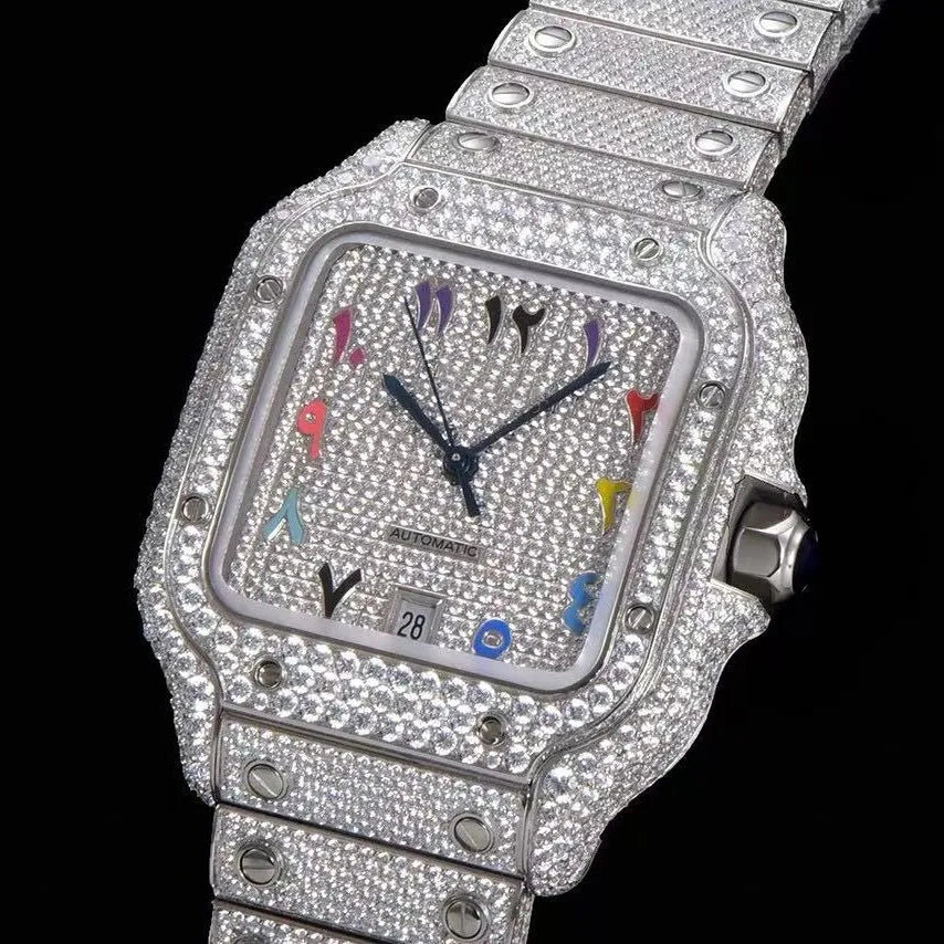 Montre glacée VVS Moissanite 40mm, or blanc bicolore