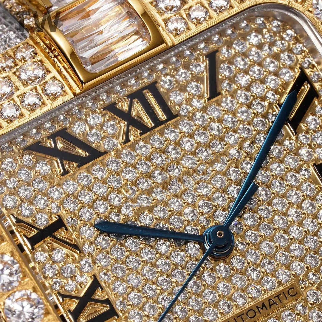 40mm Large Diamond VVS Moissanite Square Watch – Gold Limited Edition