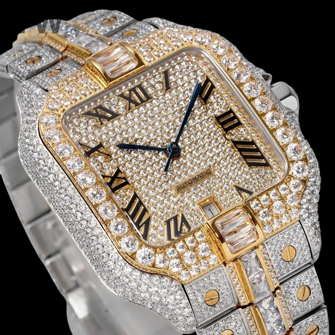 40mm Large Diamond VVS Moissanite Square Watch – Gold Limited Edition