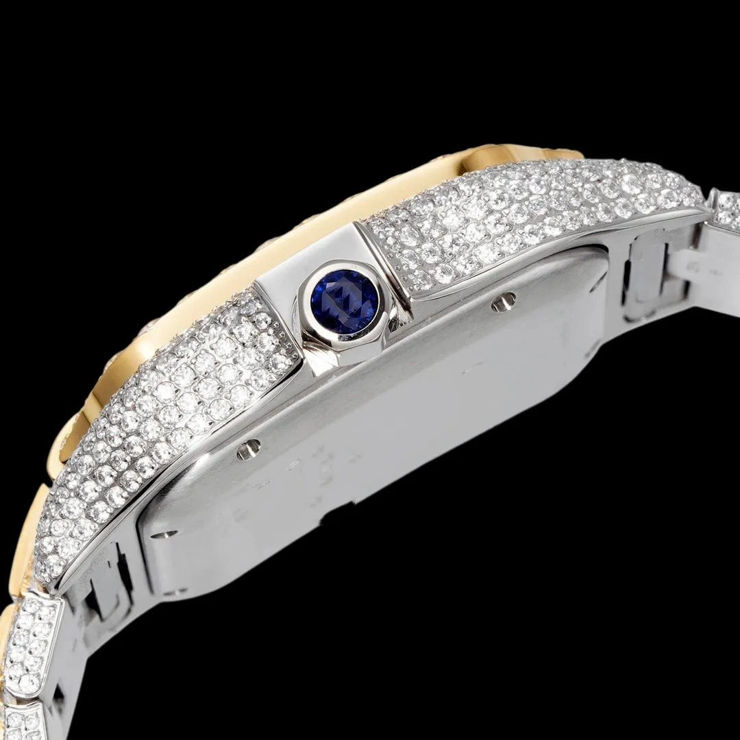 Orologio ghiacciato con moissanite VVS da 40mm, oro bianco bicolore