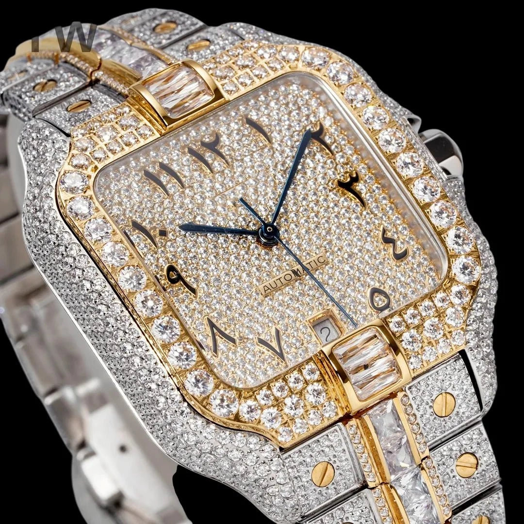 40mm Large VVS Moissanite Square Watch – Custom Gold Edition