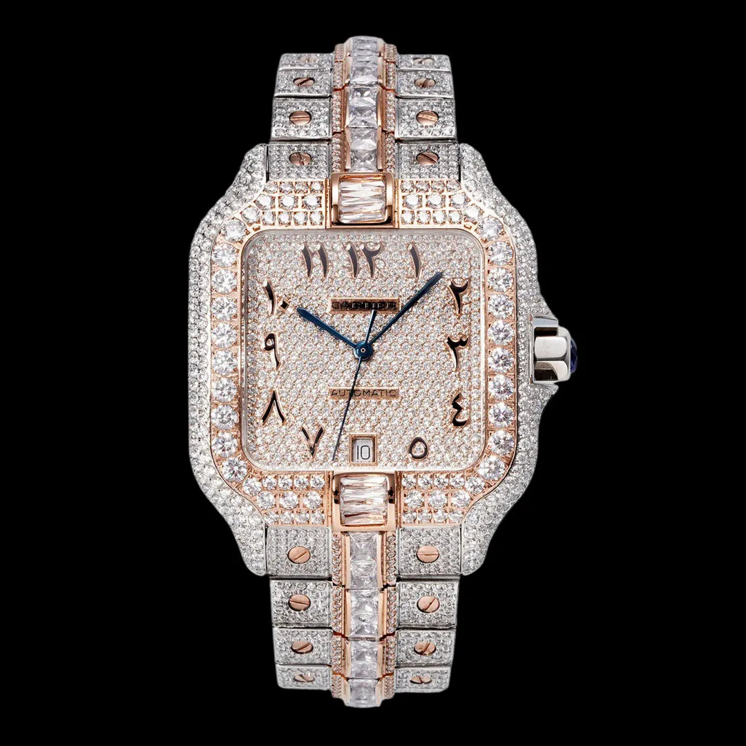 40mm Large VVS Moissanite Square Watch – Rose Gold Custom Edition