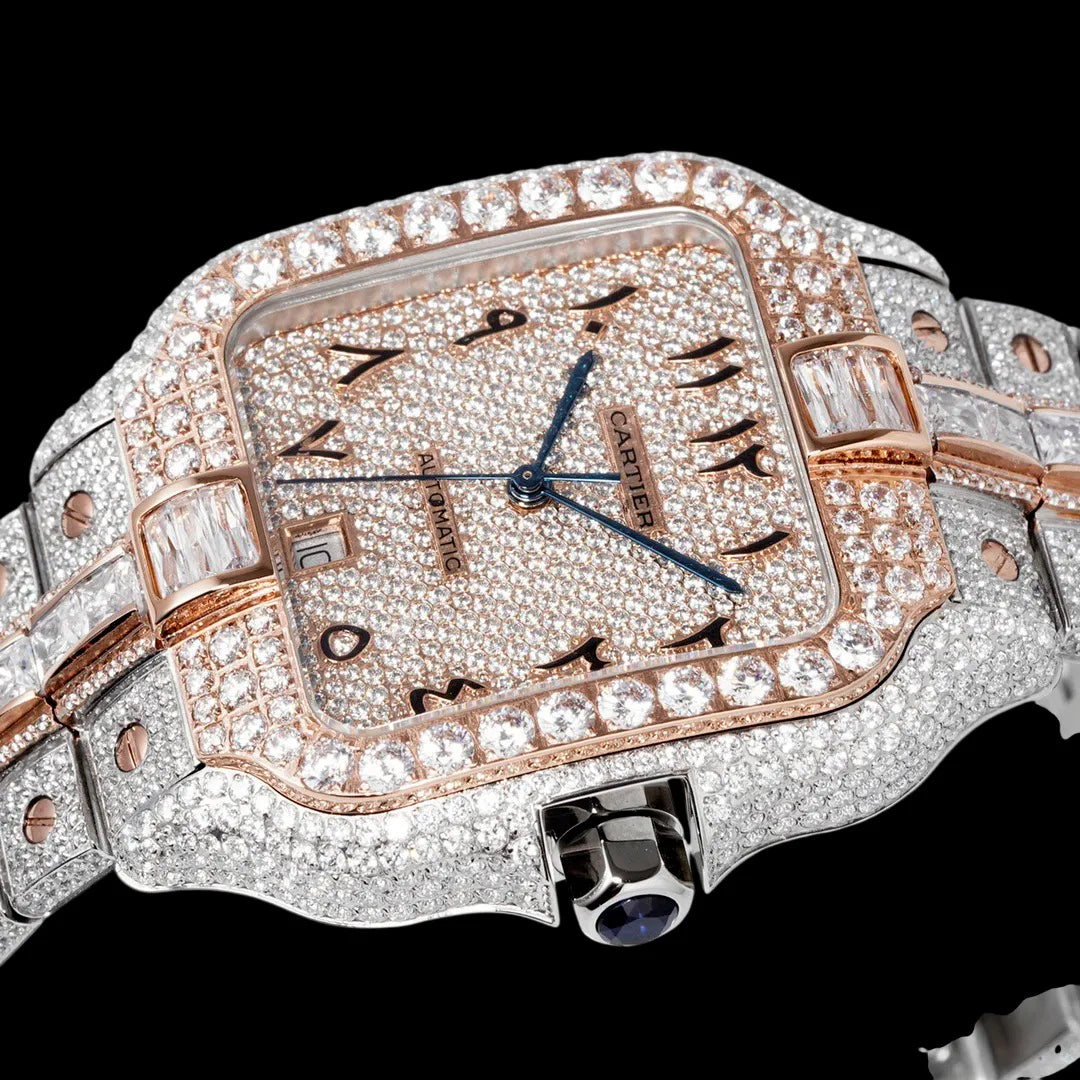 40mm Large VVS Moissanite Square Watch – Rose Gold Custom Edition