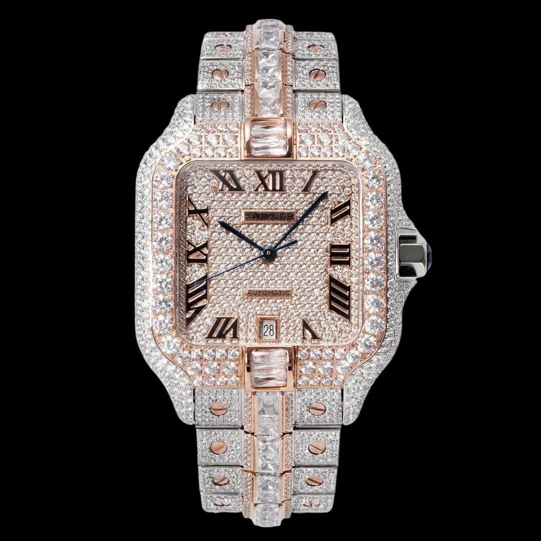 40mm Large VVS Moissanite Square Watch – Rose Gold Limited Edition