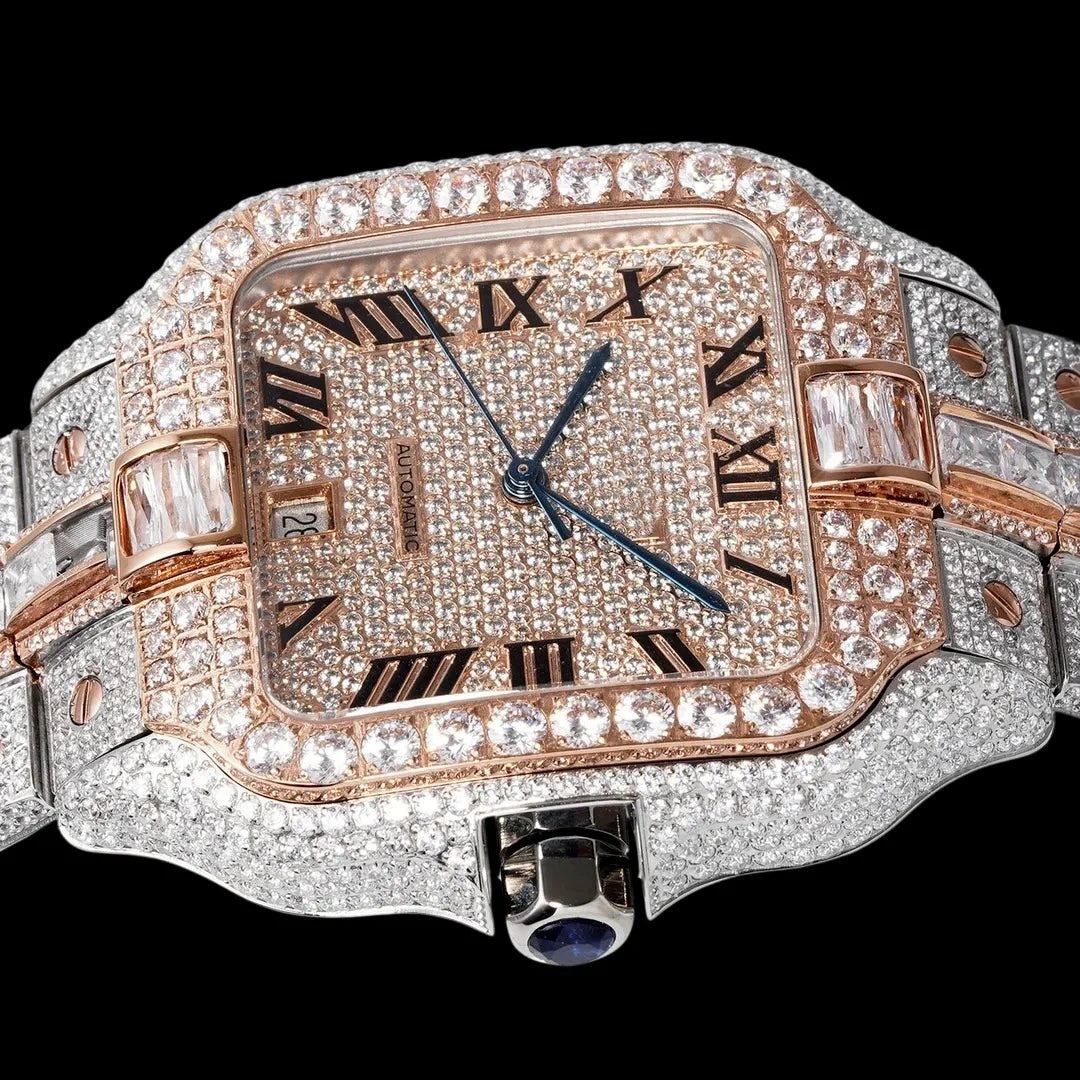 40mm Large VVS Moissanite Square Watch – Rose Gold Limited Edition