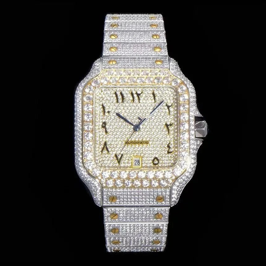 40mm VVS Moissanite Square Luxury Watch - Yellow Gold
