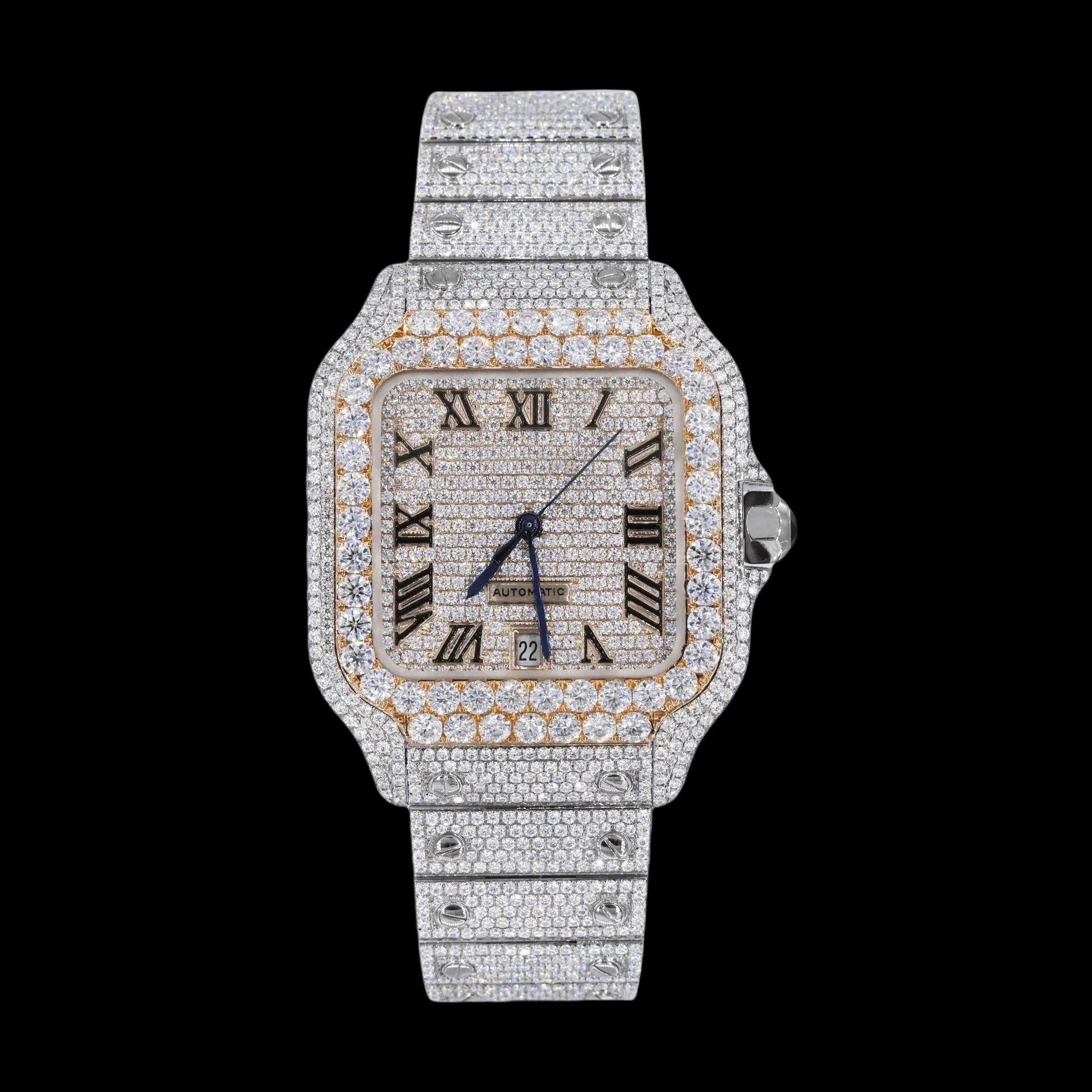 42MM Fully Iced Square Skeleton Watch in White Gold/Yellow Gold Era®316 - TONGSHOP / Color:Yellow Gold / WATCH