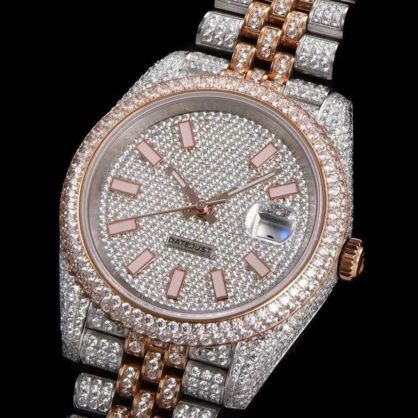 42mm Luxury VVS Moissanite 904L Full - Diamond Watch in Rose Gold - TONGSHOP / Style:White Gold / WATCH