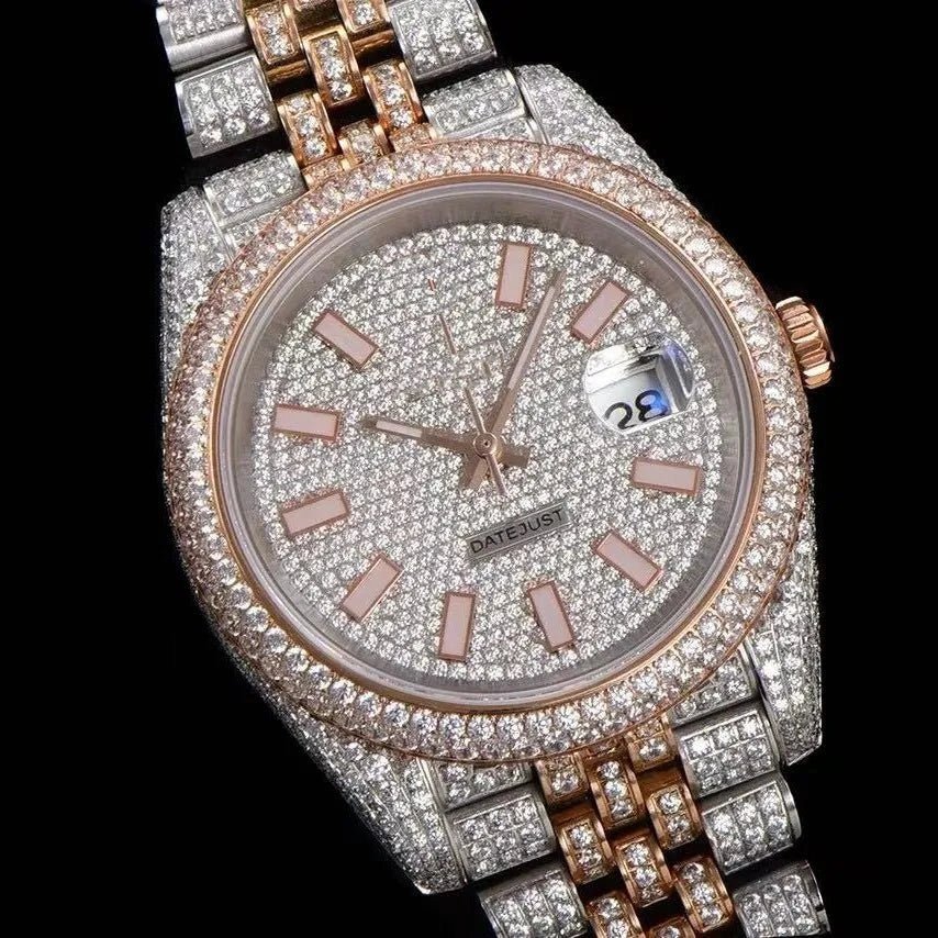 42mm Luxury VVS Moissanite 904L Full - Diamond Watch in Rose Gold - TONGSHOP / Style:White Gold / WATCH