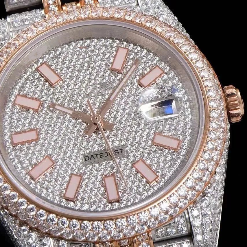 42mm Luxury VVS Moissanite 904L Full - Diamond Watch in Rose Gold - TONGSHOP / Style:White Gold / WATCH