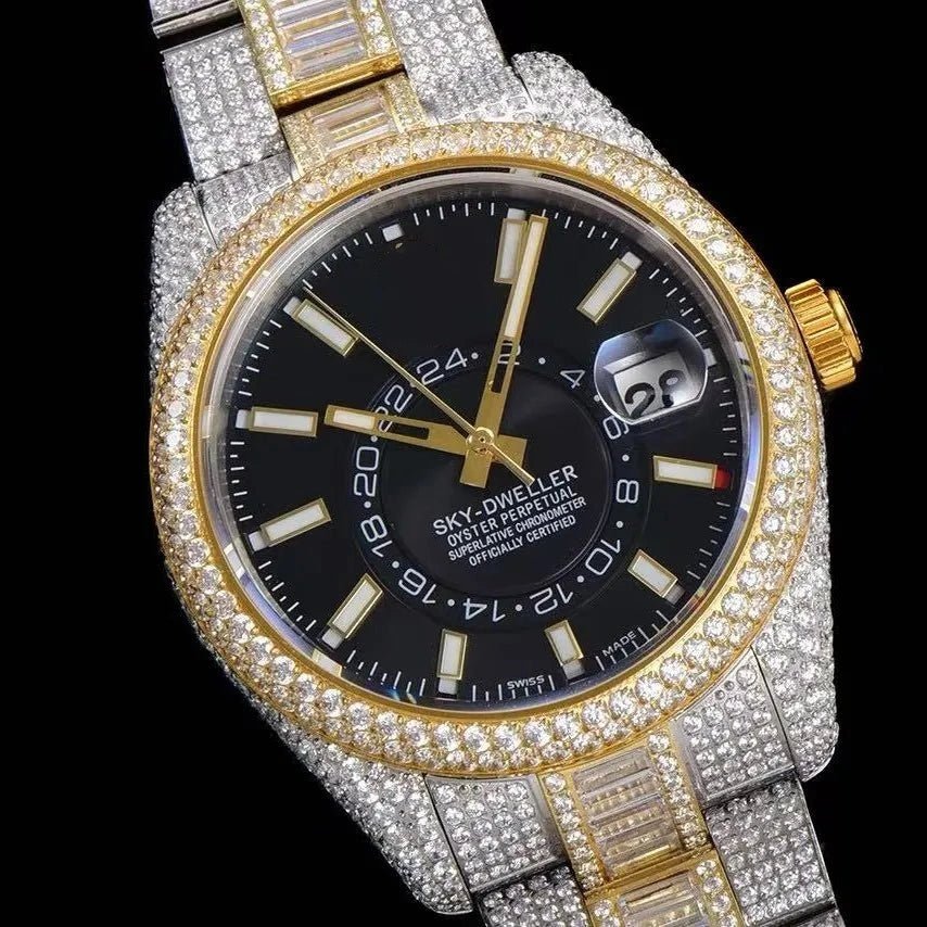 42mm Luxury VVS Moissanite Full - Diamond 904L Watch – Black - TONGSHOP / Style:White Gold / WATCH