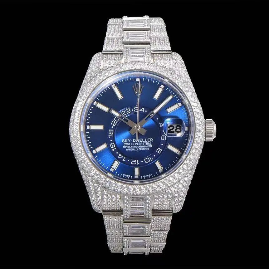 42mm Luxury VVS Moissanite Full - Diamond 904L Watch - Blue - TONGSHOP / Style:White Gold / WATCH