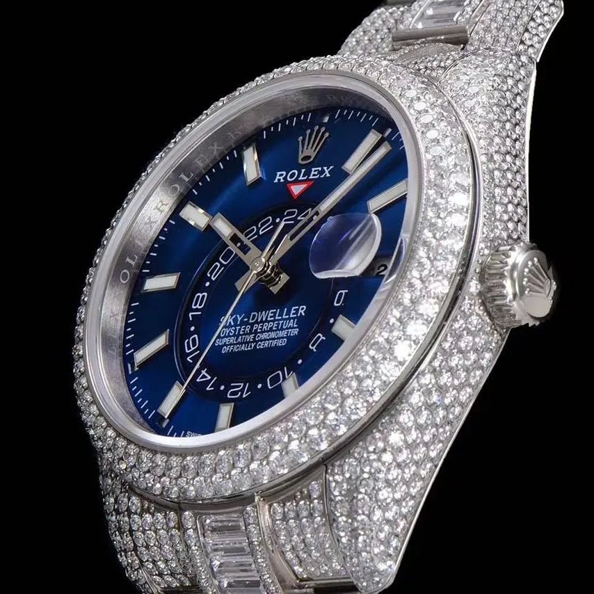 42mm Luxury VVS Moissanite Full - Diamond 904L Watch - Blue - TONGSHOP / Style:White Gold / WATCH