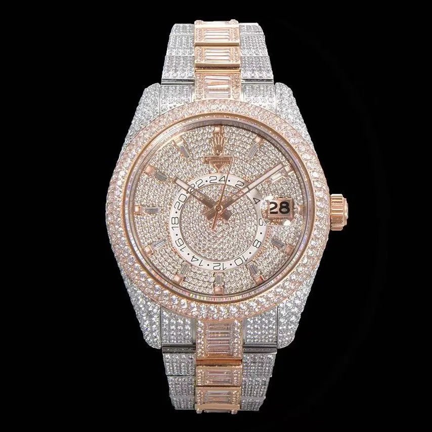 42mm Luxury VVS Moissanite Full - Diamond 904L Watch – Rose Gold - TONGSHOP / Style:White Gold / WATCH