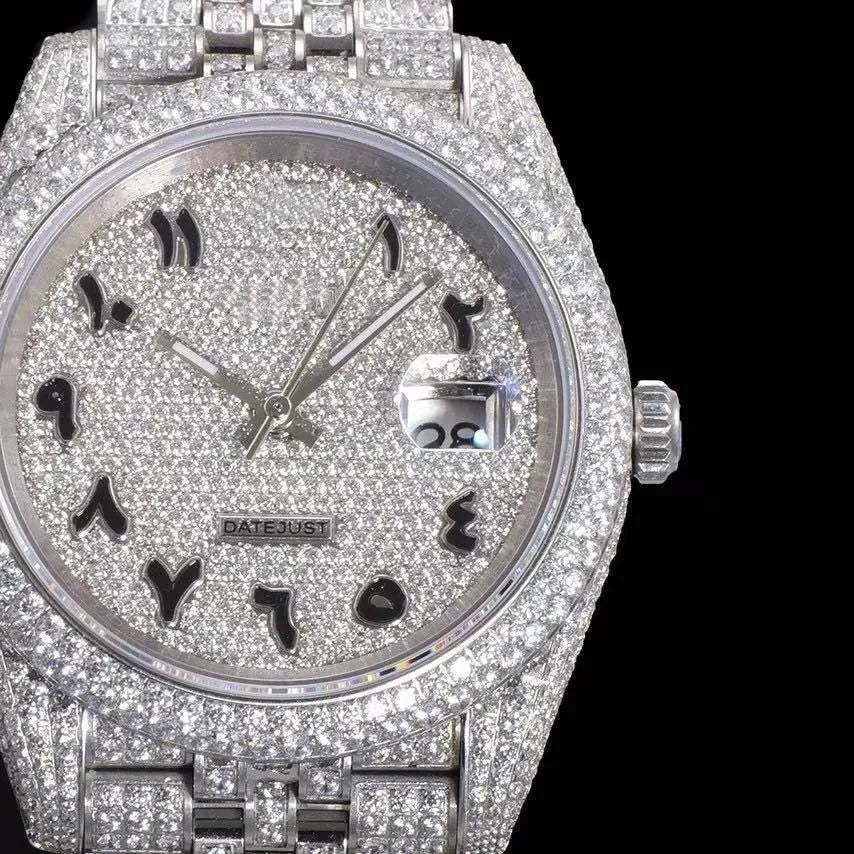 42mm VVS Moissanite Full - Diamond 904L Watch - White Gold - TONGSHOP / Style:White Gold / WATCH