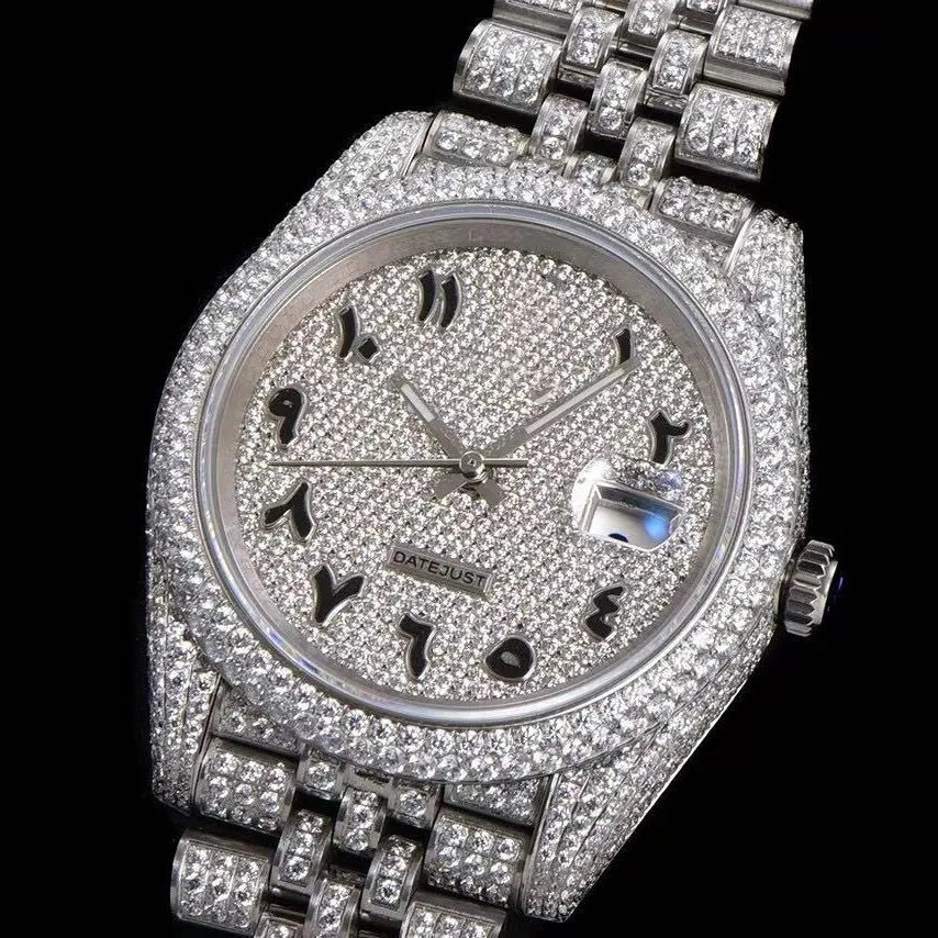 42mm VVS Moissanite Full - Diamond 904L Watch - White Gold - TONGSHOP / Style:White Gold / WATCH