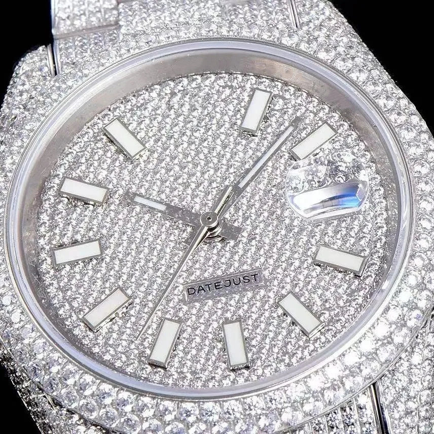 42mm Iced-Out Moissanite Full-Diamond Watch - White Gold
