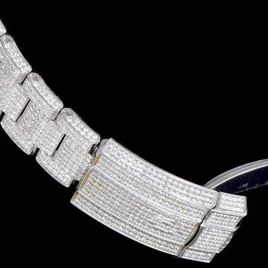 Orologio ghiacciato con moissanite VVS da 40mm, oro bianco bicolore
