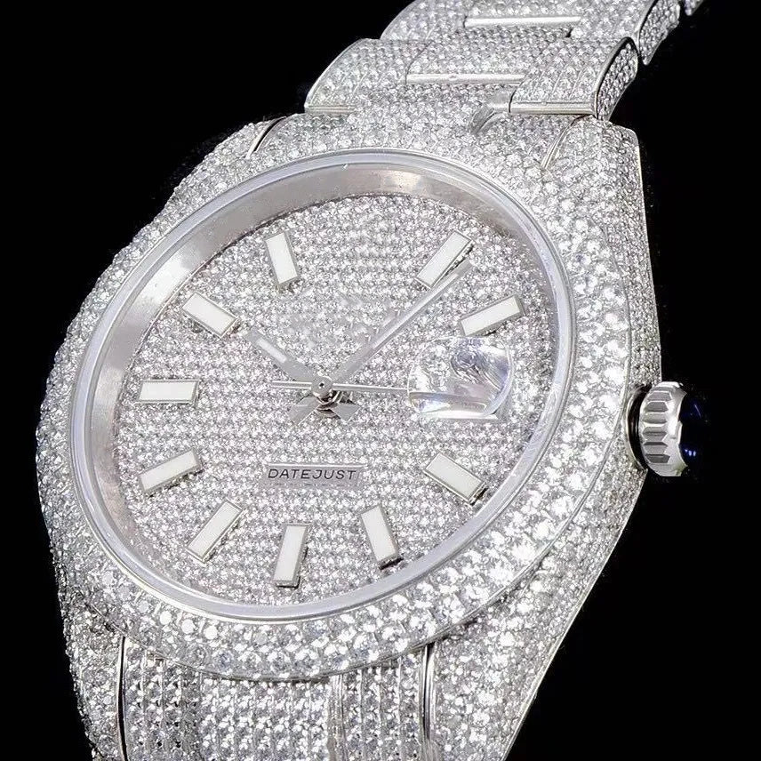 Orologio ghiacciato con moissanite VVS da 40mm, oro bianco bicolore