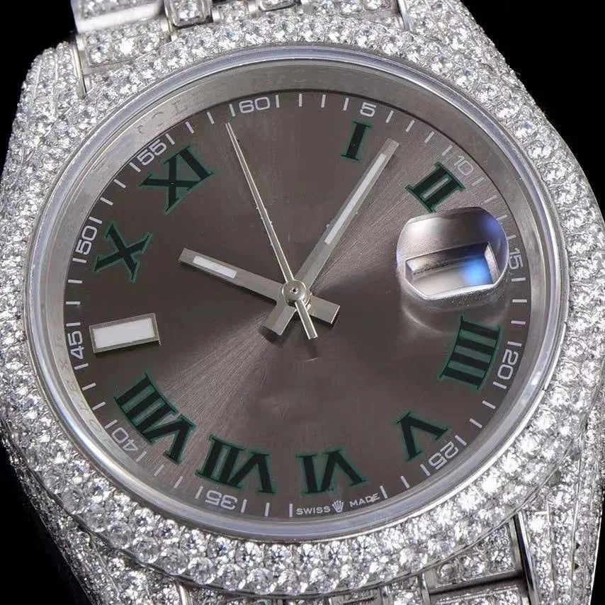 42mm Luxury Moissanite 904L Full-Diamond Watch in White Gold