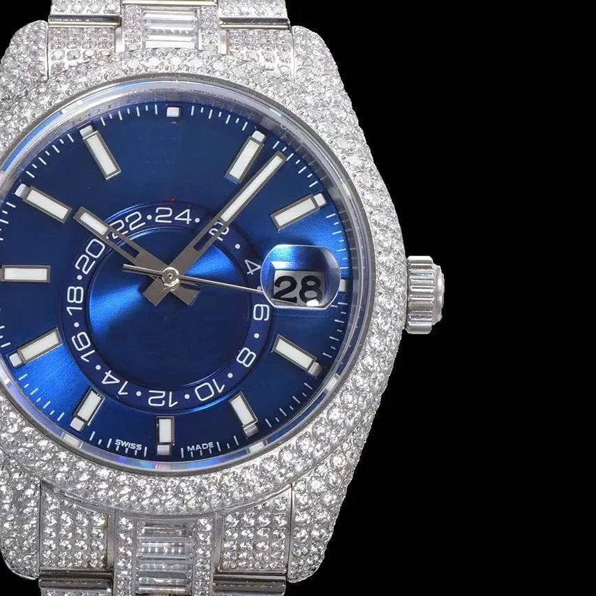 Orologio ghiacciato con moissanite VVS da 40mm, oro bianco bicolore
