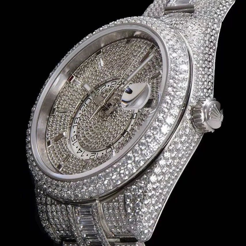 42mm Luxury VVS Moissanite Full-Diamond 904L Watch – White Gold