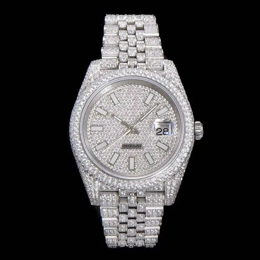 42mm Iced-Out VVS Moissanite Full-Diamond Watch - White Gold