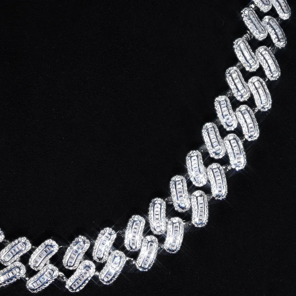 15MM 18K BLANKA/ORO PLAKITA BLINGBLING BANGETO GLACIITA KUBA ĈENO
