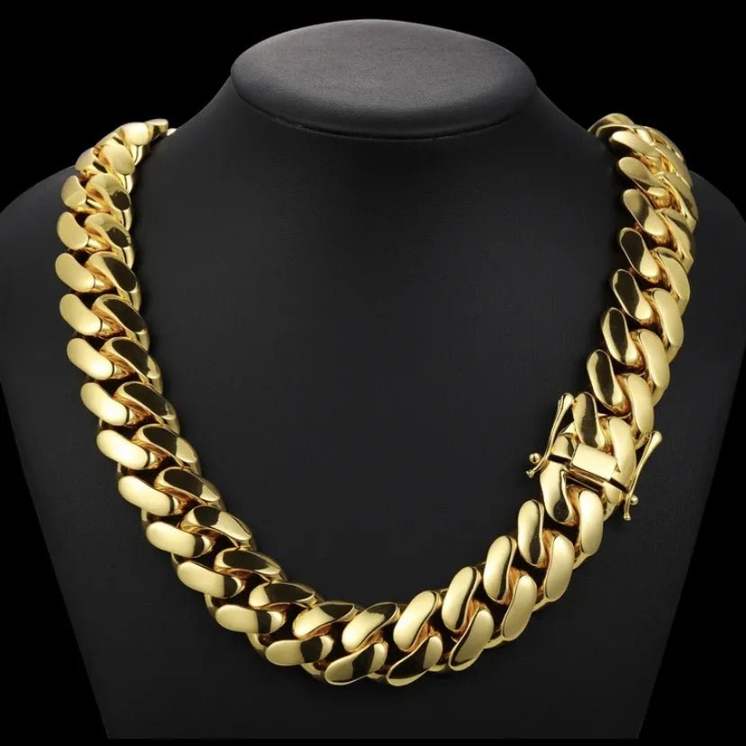 18K Gold Plated High End Solid Men's Cuban Necklace