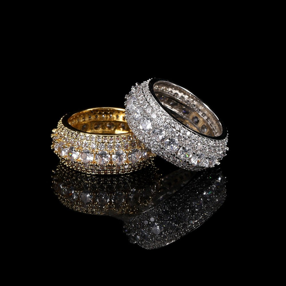 5 - Row Micro Pave Iced - Out Diamond Ring in 18K Gold - TONGSHOP