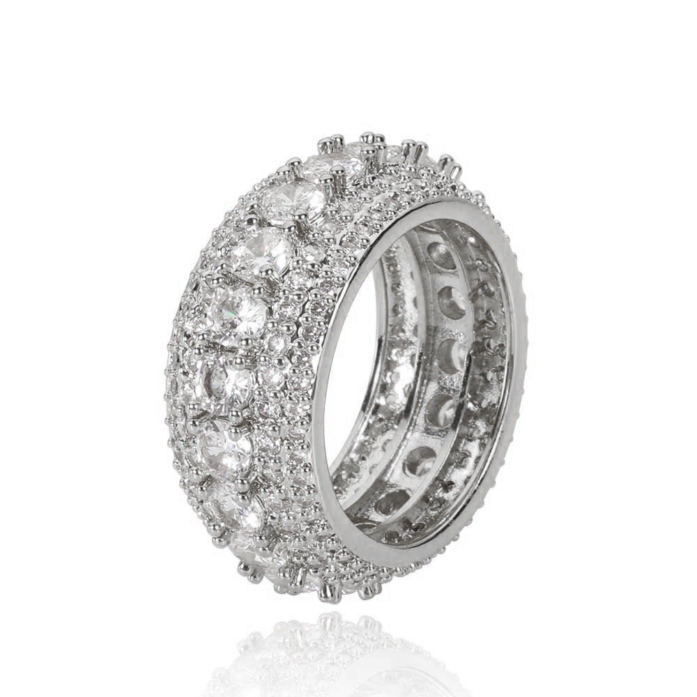 5 - Row Micro Pave Iced - Out Diamond Ring in 18K Gold - TONGSHOP