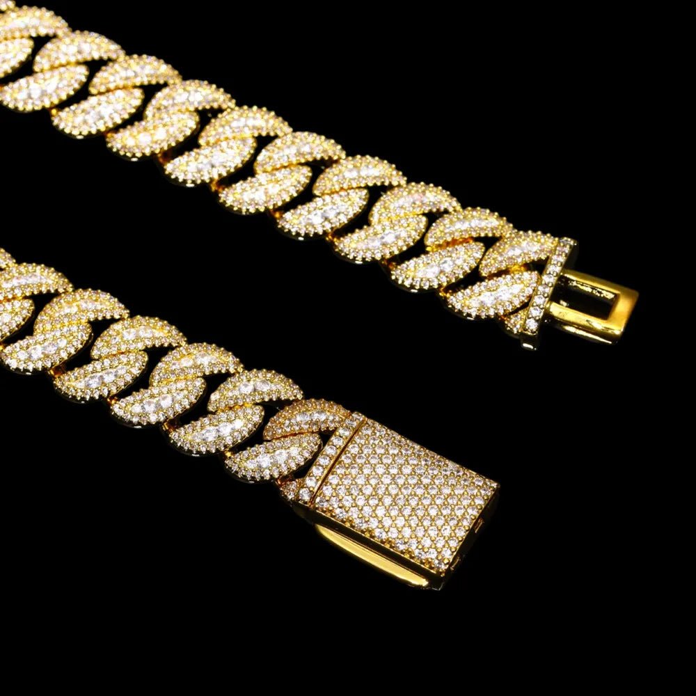 5A Prong Iced Cuban Link Bracelet in White Gold - 14mm - TONGSHOP / Length:16 / Length:18