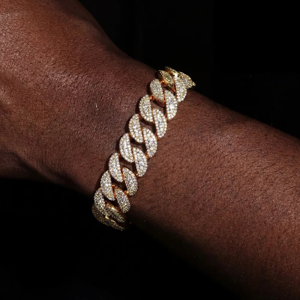 5A Prong Iced Cuban Link Bracelet in White Gold - 14mm - TONGSHOP / Length:16 / Length:18