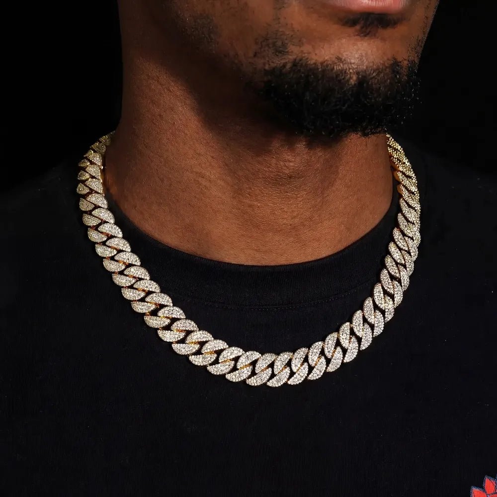 5A Prong Iced Cuban Link Chain in White Gold - 14mm - TONGSHOP / Length:16 / Length:18