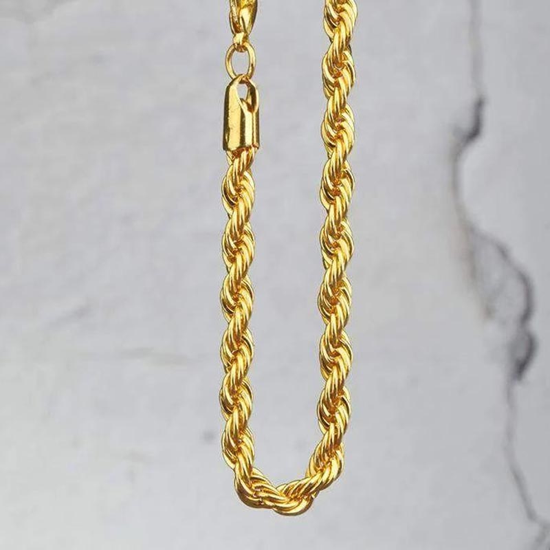 5mm 18K Gold Finish Rope Chain - TONGSHOP