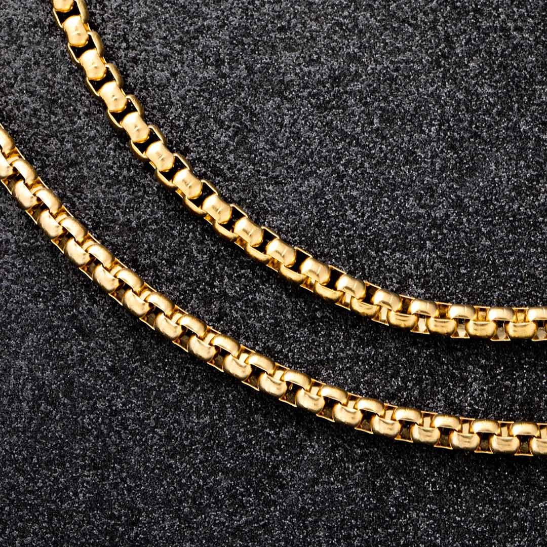 5mm 18K Gold Finish Round Box Chain - TONGSHOP
