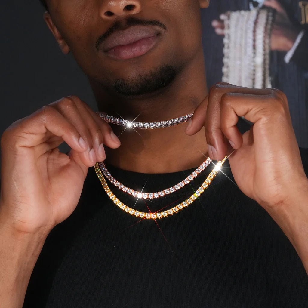 5mm 18K Gold - Plated Iced AAA CZ BlingBling Tennis Chain Single Row - TONGSHOP