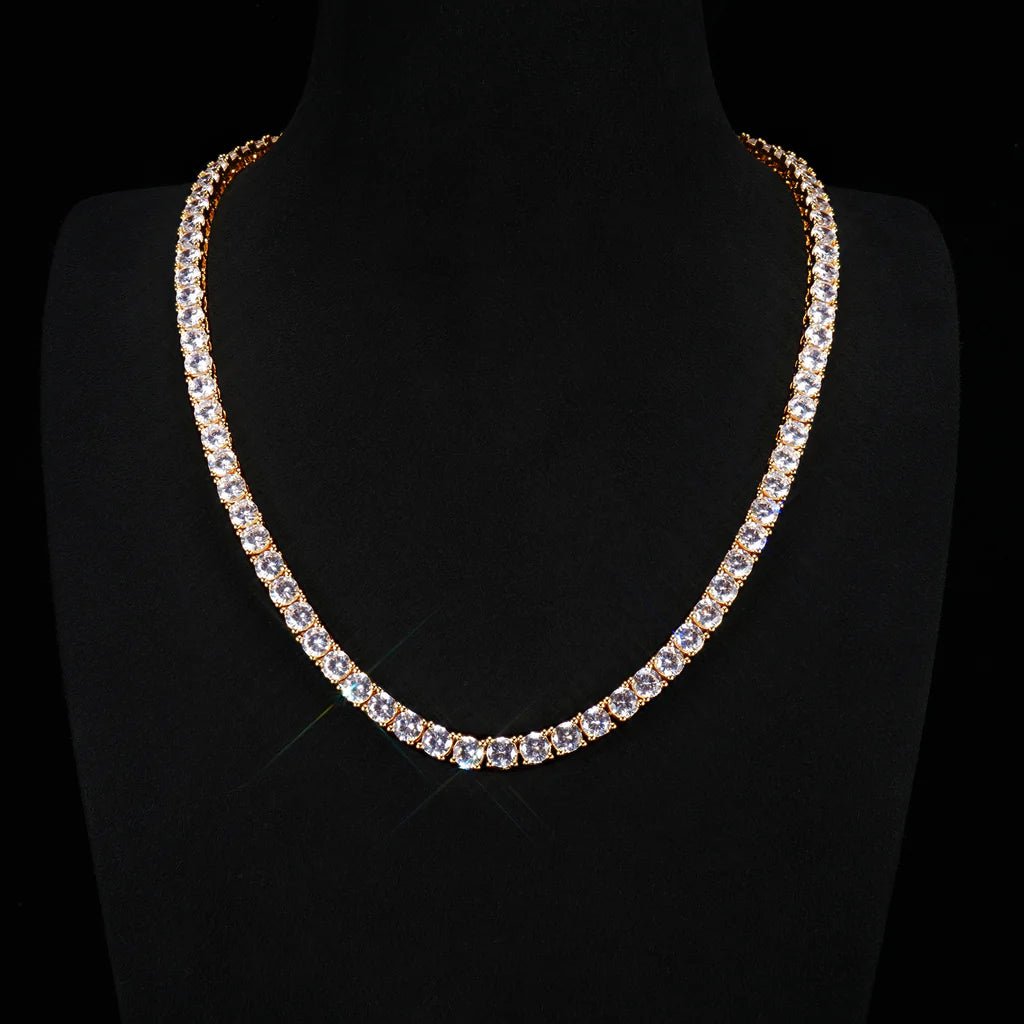 5mm 18K Gold - Plated Iced AAA CZ BlingBling Tennis Chain Single Row - TONGSHOP