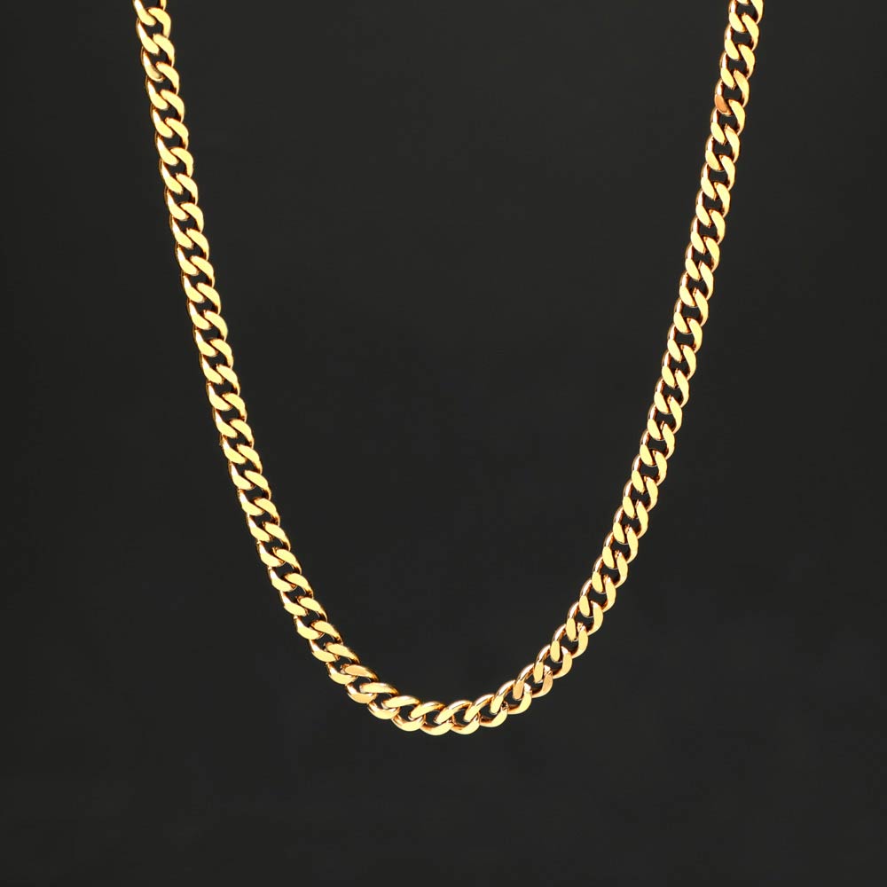 5mm Stainless Steel Cuban Chain in Gold - TONGSHOP