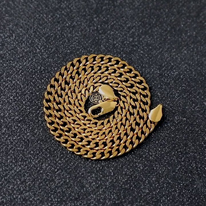5mm Stainless Steel Cuban Chain in Gold - TONGSHOP