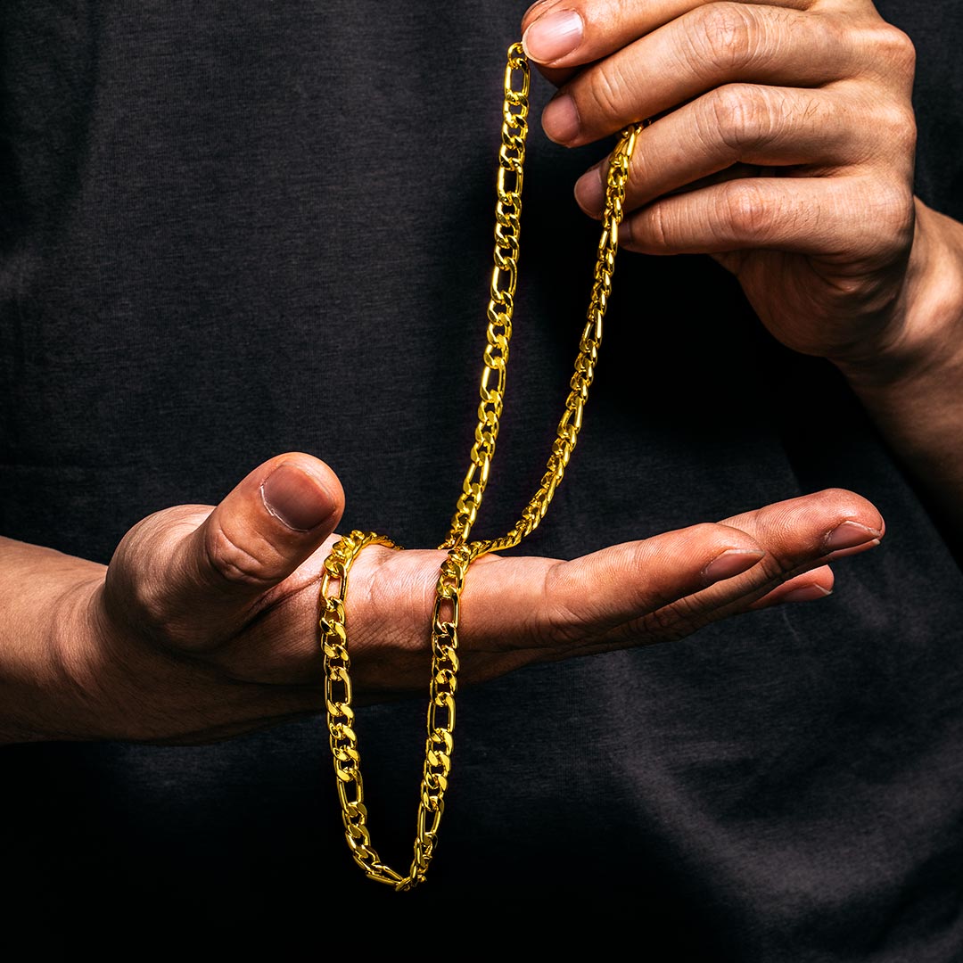 5mm Stainless Steel Figaro Chain in Gold - TONGSHOP