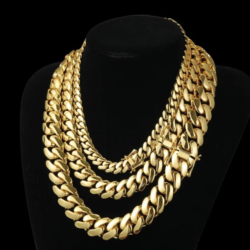 Solid Men's Cuban Necklace 18K Gold - 10MM/14MM/18MM/20MM - TONGSHOP / /