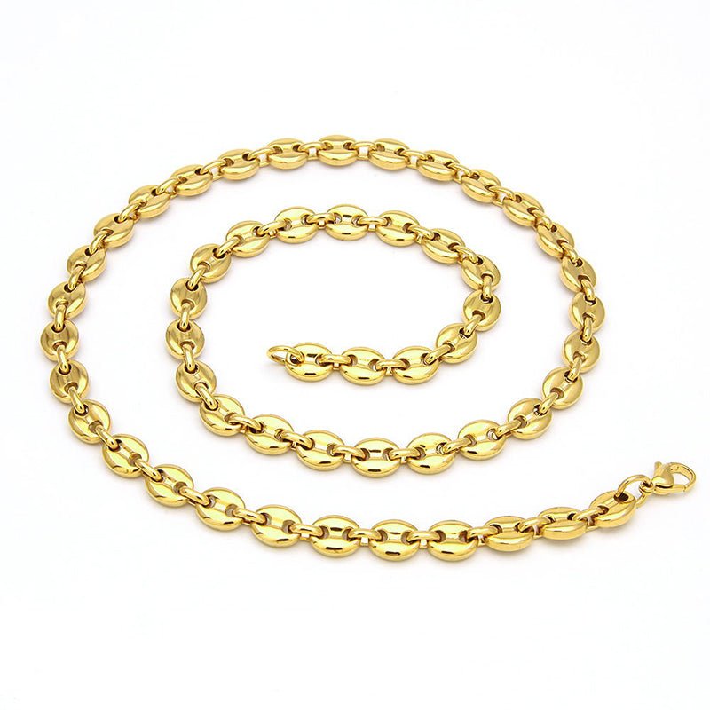 7mm 22" Stainless Steel Coffee Bean Chain in Gold - TONGSHOP