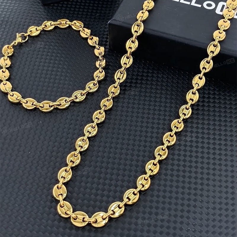 7mm 22" Stainless Steel Coffee Bean Chain in Gold - TONGSHOP