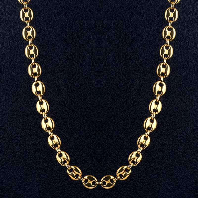 7mm 22" Stainless Steel Coffee Bean Chain in Gold - TONGSHOP