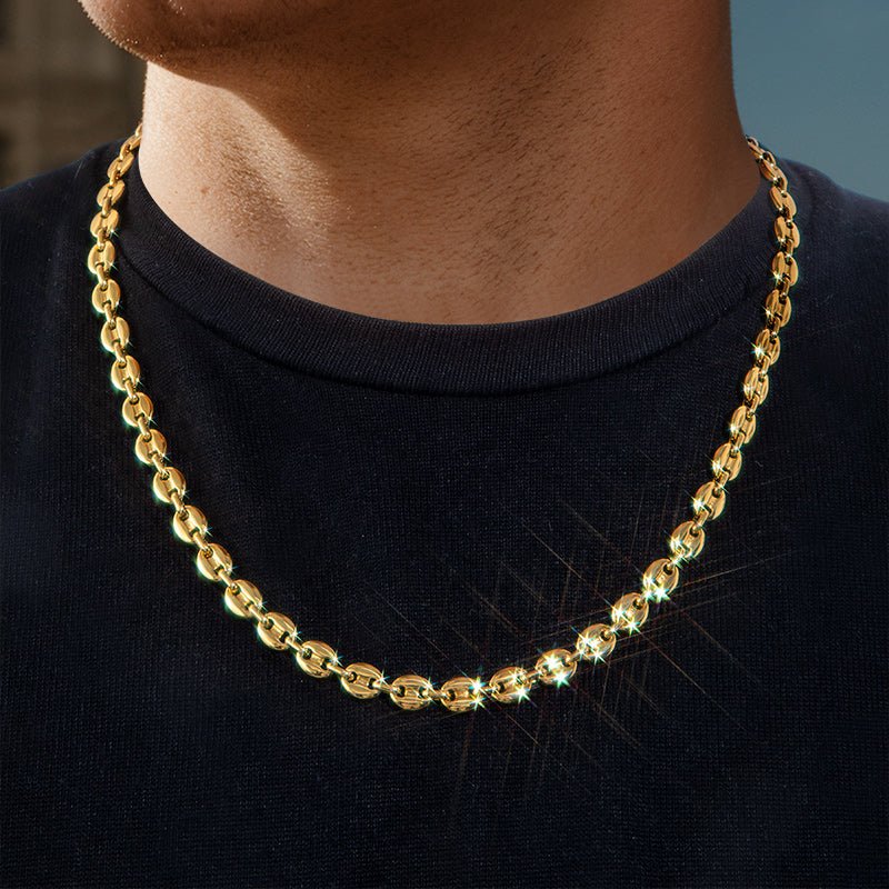 7mm 22" Stainless Steel Coffee Bean Chain in Gold - TONGSHOP