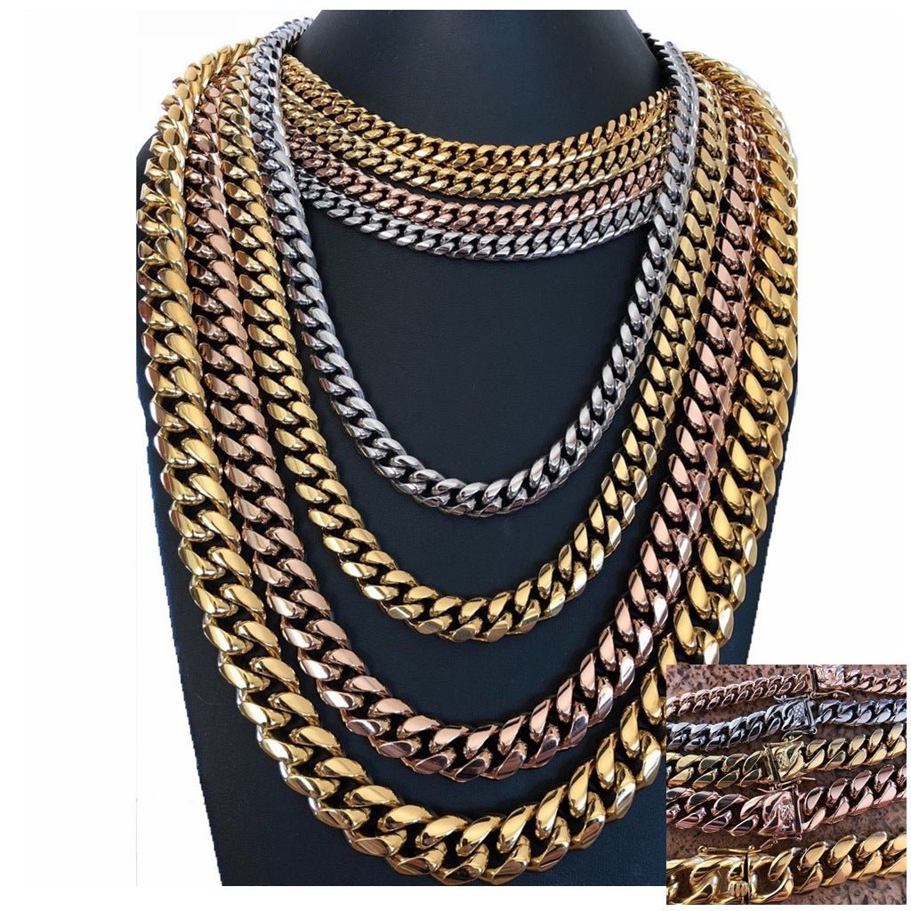 8/10/12/14mm Miami Cuban Chain Tap Clasp Necklace Bracelet - TONGSHOP