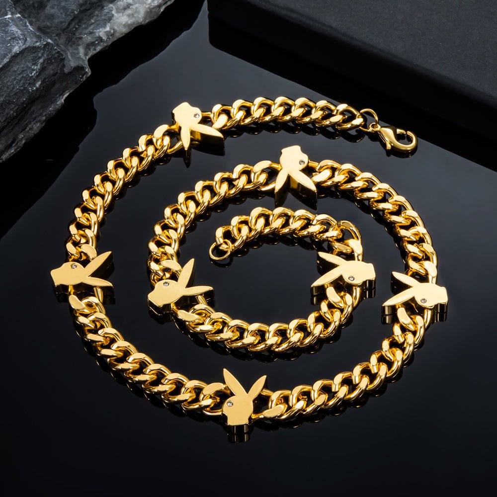 8mm Bunny Heads Cuban Chain in Gold - TONGSHOP