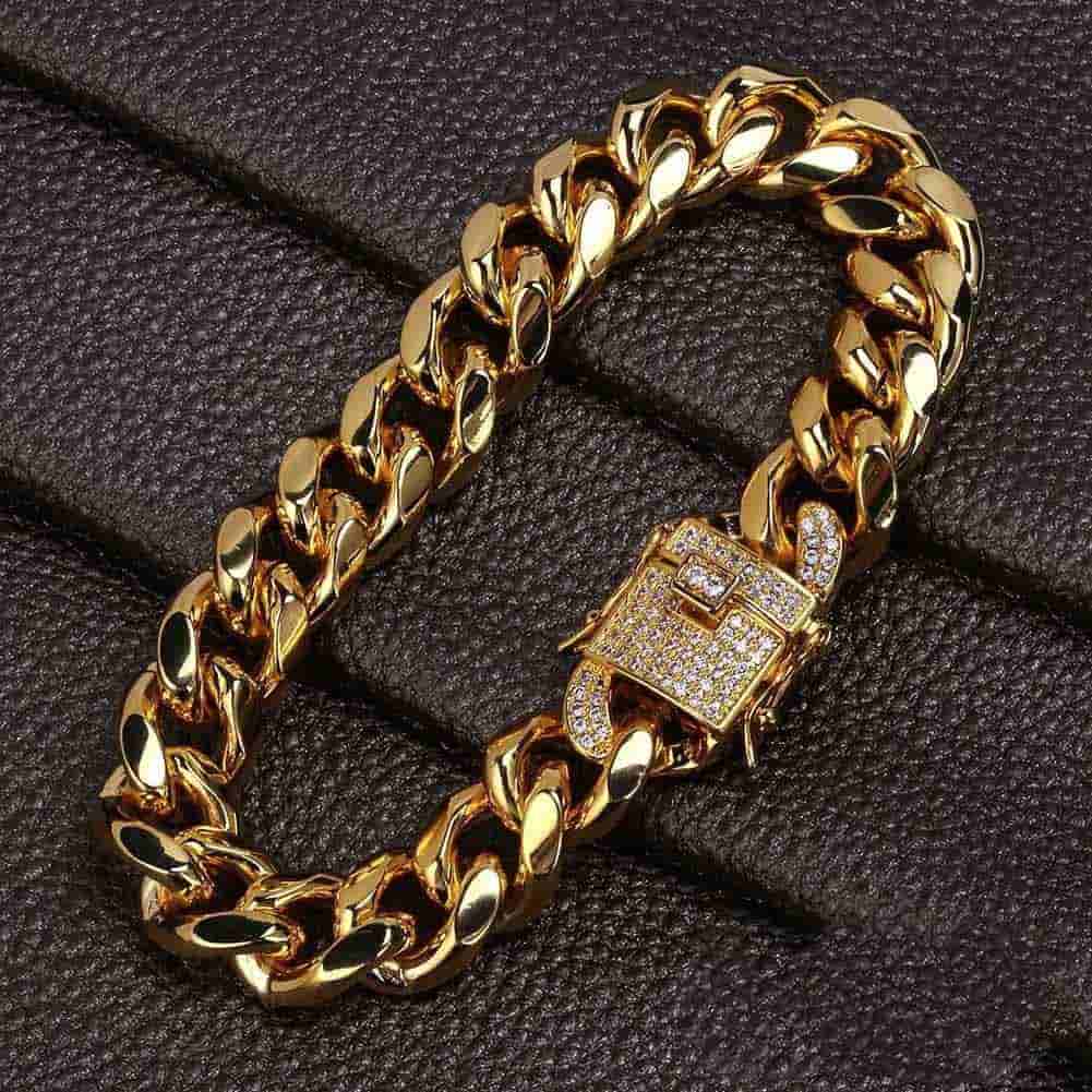 Iced Lock Cuban Link Bracelet - TONGSHOP / gold / Iced Lock Cuban Link Bracelet
